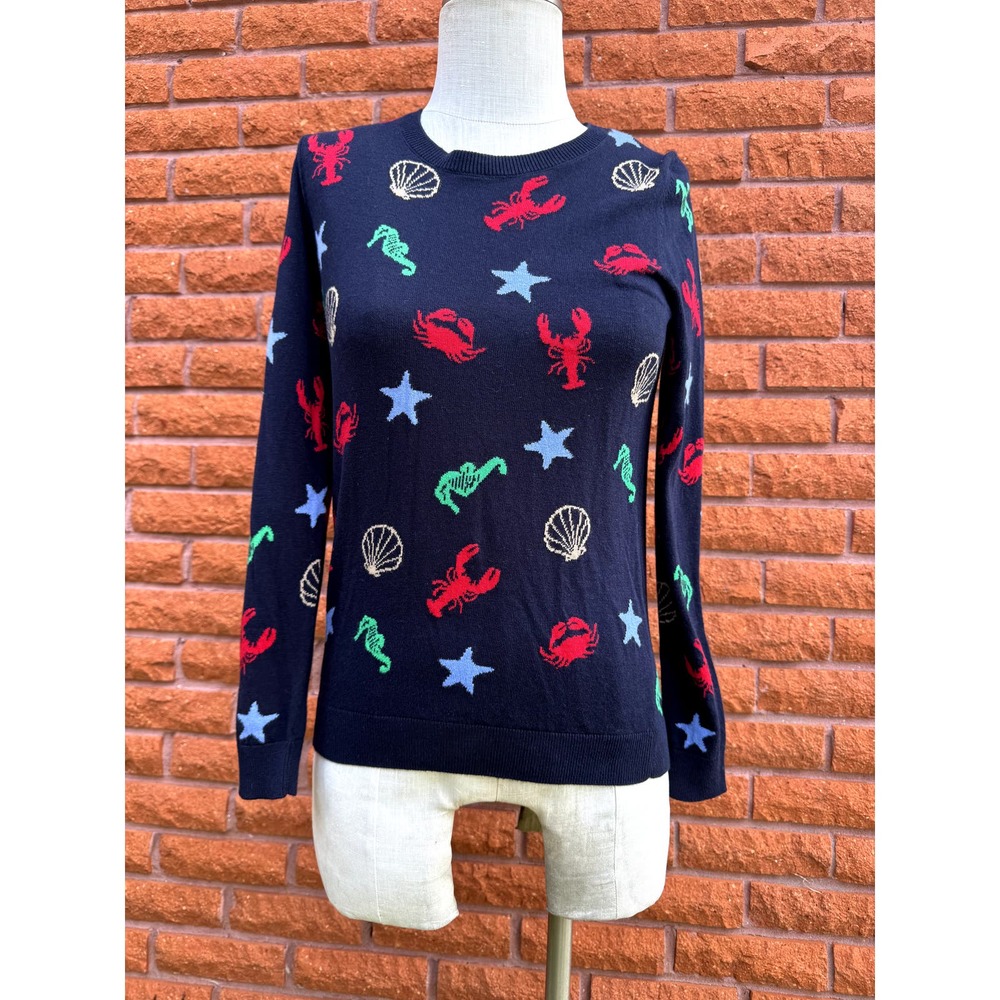 Talbots dark blue seashell nautical motiff sweater women's Petite medium